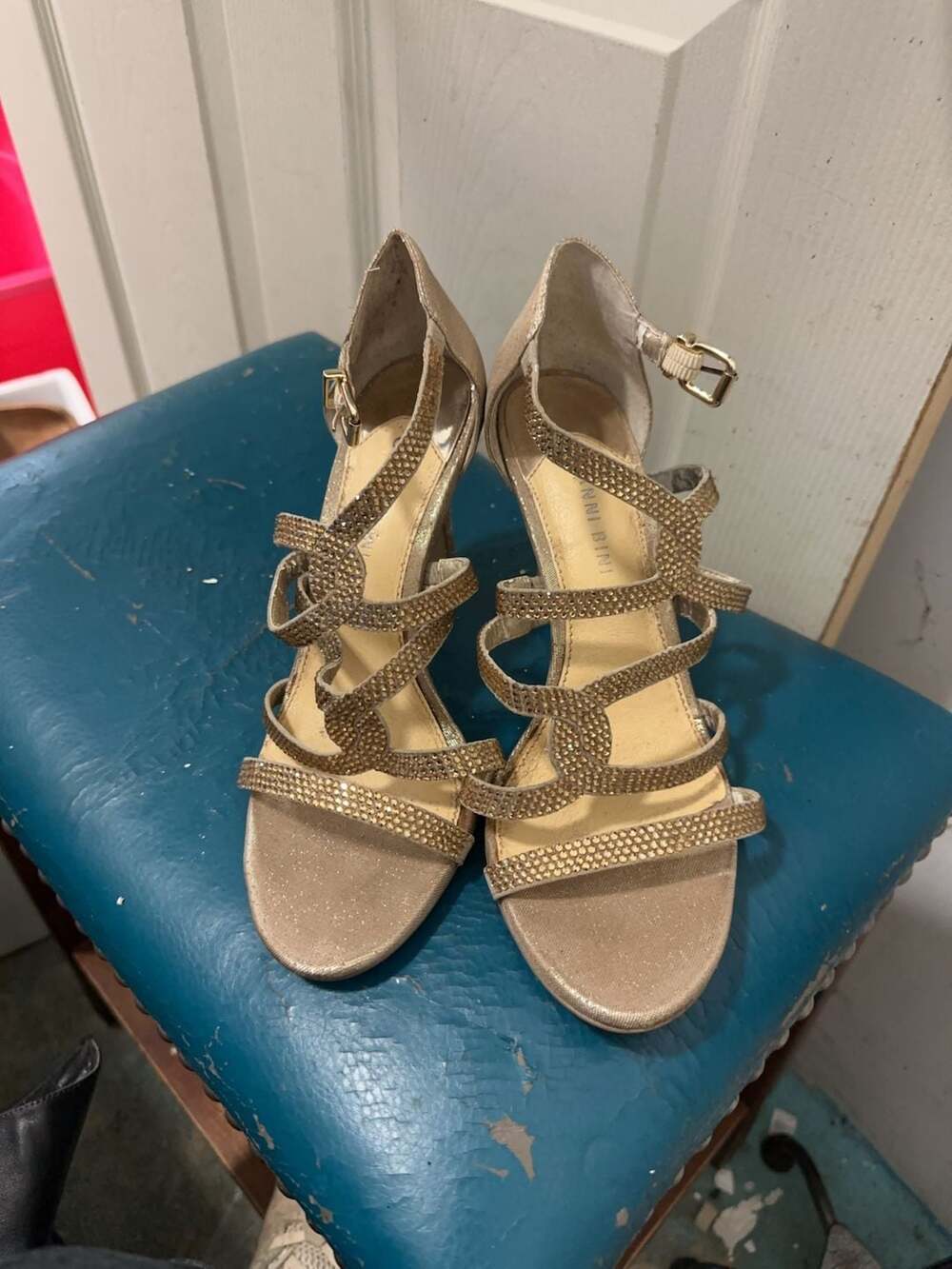 Gianni Bini Gold Rhinestone Strappy Stiletto Heels Size 9M